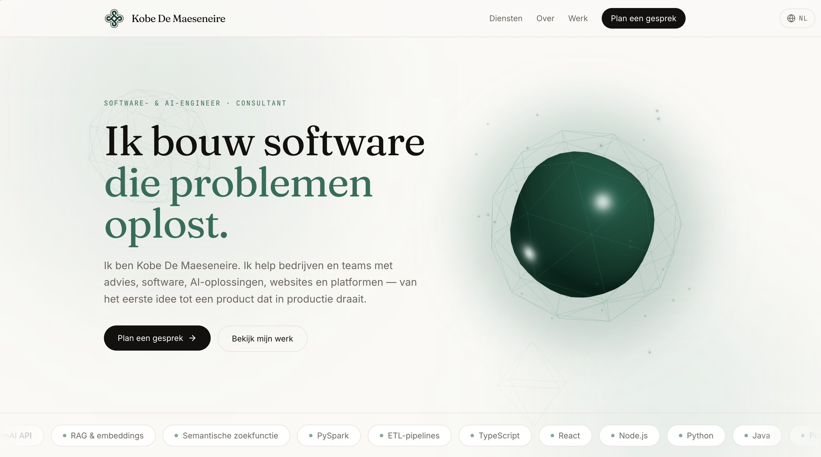Screenshot of Kobe De Maeseneire's personal website.